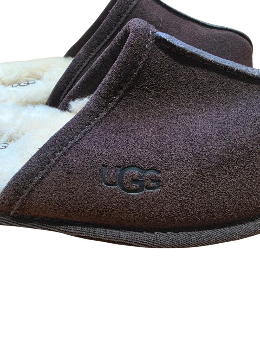 Ugg Scuff Mens Chocolate Brown Fur Lined Slippers 9